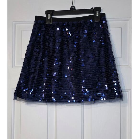 Crewcuts Girls Size 10 Blue Sequin Elastic Waist Skirt Mesh Trim - Picture 1 of 8